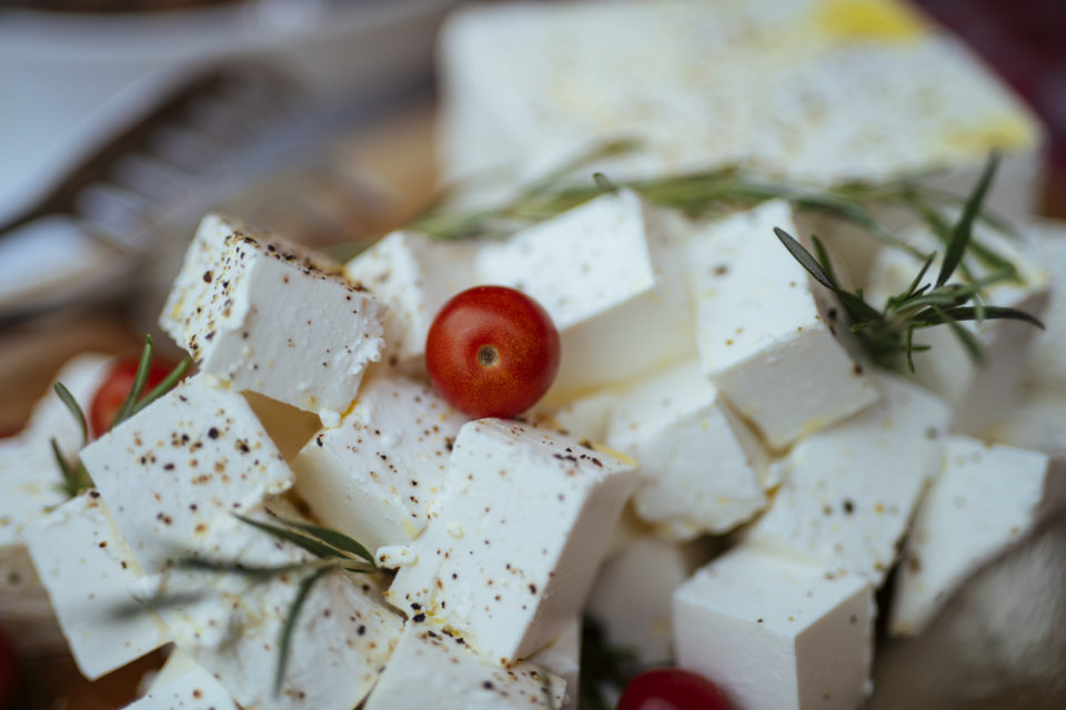 Feta cheese cut in cubes