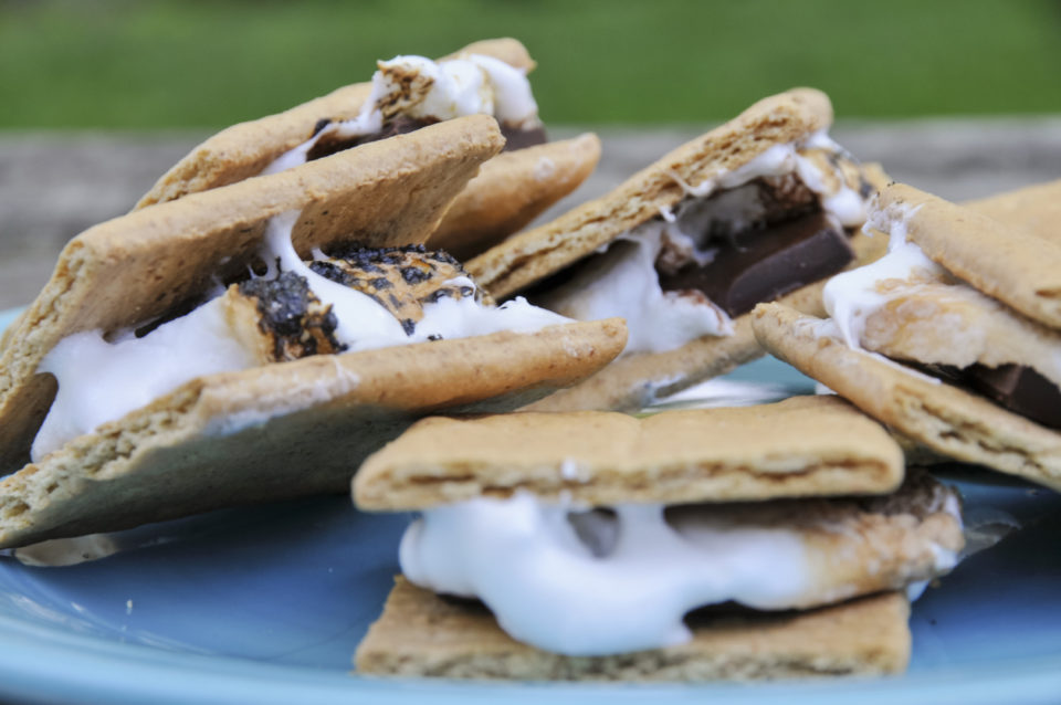 S'mores on a blue plate