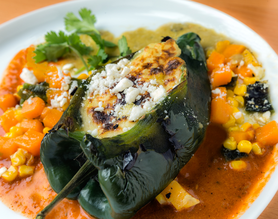 Chile Relleno stuffed with mashed potatoes