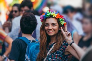 Young woman enjoying a street fair